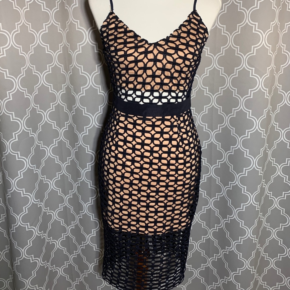 Nude illusion navy cutout dress Akira thin strappy euphoria